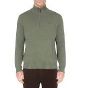 POLO RALPH LAUREN Pima Cotton Men Large Quarter Zip Jumper Sweater Green